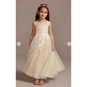 David's bridal Ivory illusion lace flower girl dress